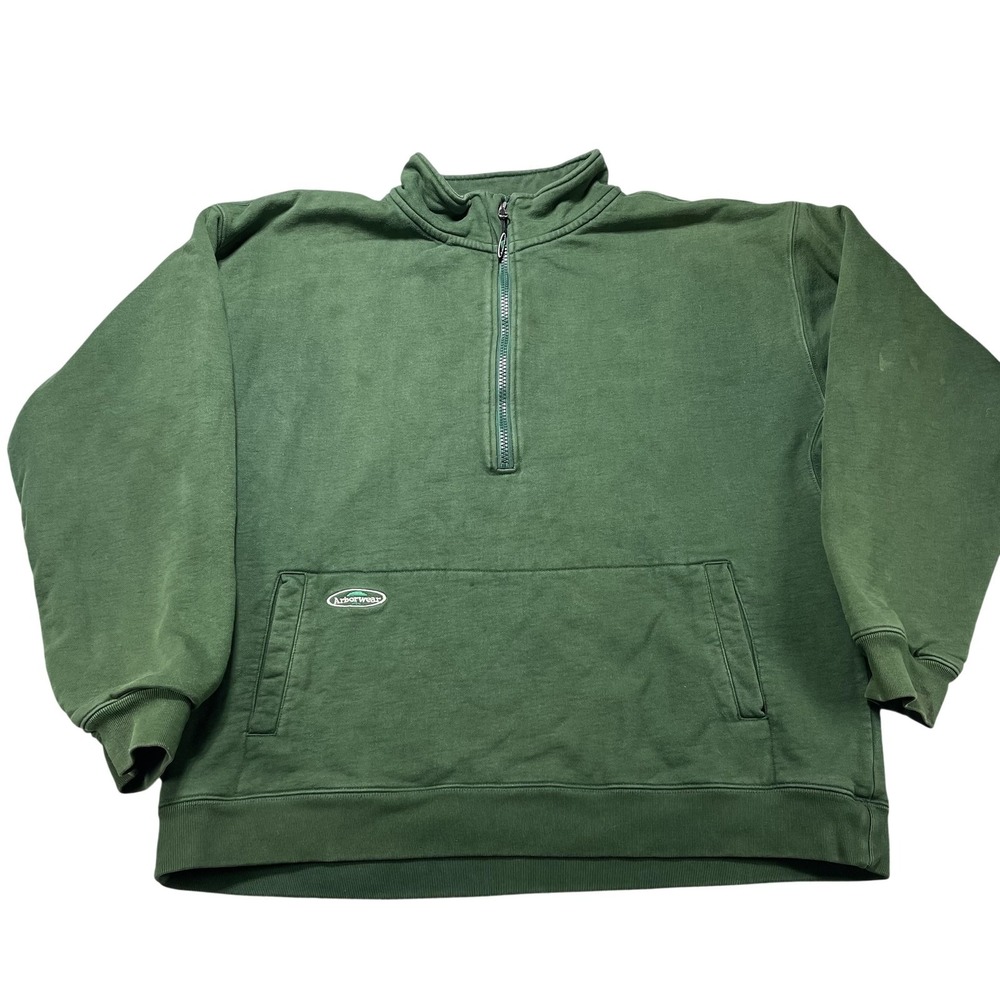 Arborwear Sweatshirt Mens 3XL Green Zip Mock Neck Double Thick Pullover Pocket